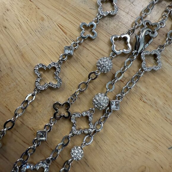 Silver-Tone Long Necklace With Spade-Style Charms & Crystal Accents 32-Inch Chai - Picture 9 of 11